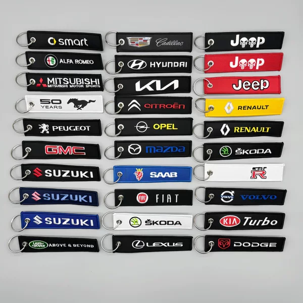 Factory Direct Supply Double-Sided Retro Letter Embroidery Knitted Textile High-End Car Logo Keychain Pendant