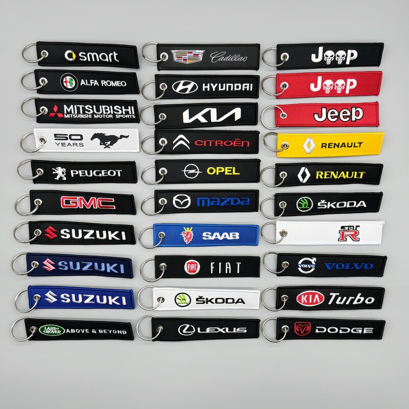 Factory Direct Supply Double-Sided Retro Letter Embroidery Knitted Textile High-End Car Logo Keychain Pendant