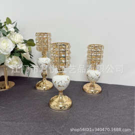 欧式金色水晶烛台跨境家居饰品摆件铁艺烛台婚庆婚礼烛光晚餐