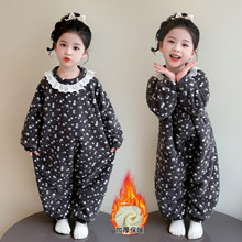 女童摇粒绒双层小花睡袋秋冬款2025新款儿童韩版时尚小女孩衣服潮