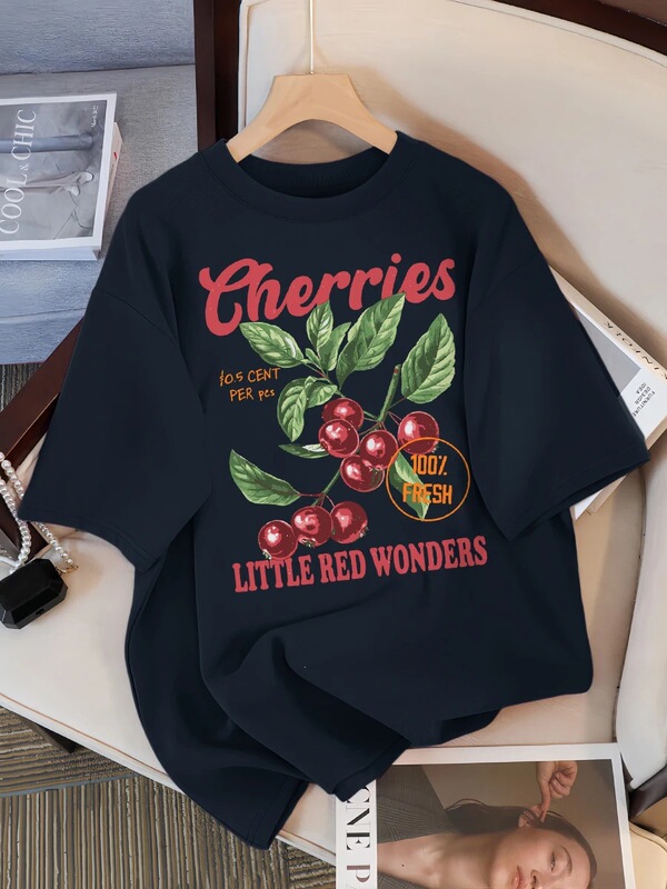 Cherry Fresh Little Red Miracle Design Women's T-Shirt Casual Loose T-Shirt Hip-Hop Sportswear Summer Soft Top Cherry Fresh Little Red Miracle Design Women's T-Shirt Casual Loose T-Shirt Hip-Hop Sportswear Summer Soft Top