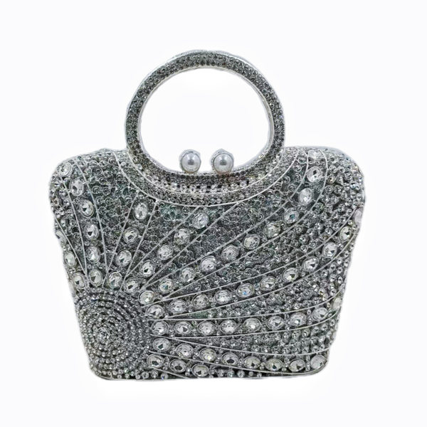 Túi clutch nữ đính đá dạ hội dáng đứng đeo chéo xách tay phong cách châu Âu — bạc, Bạc AB, màu vàng, Champagne màu