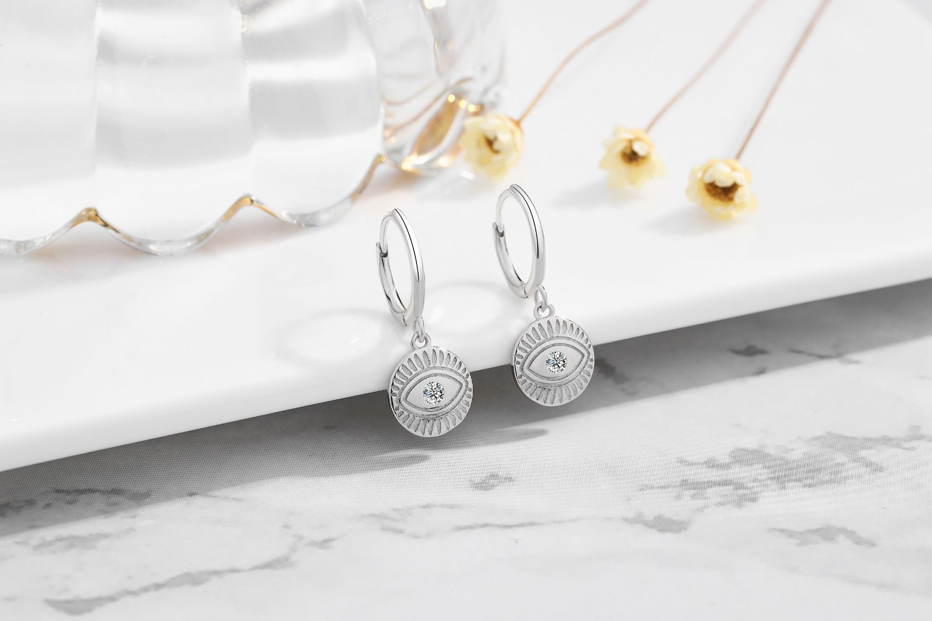 Daily Occasion 1 Pair 925 Sterling Silver Zircon Devil'S Eye Drop Earrings