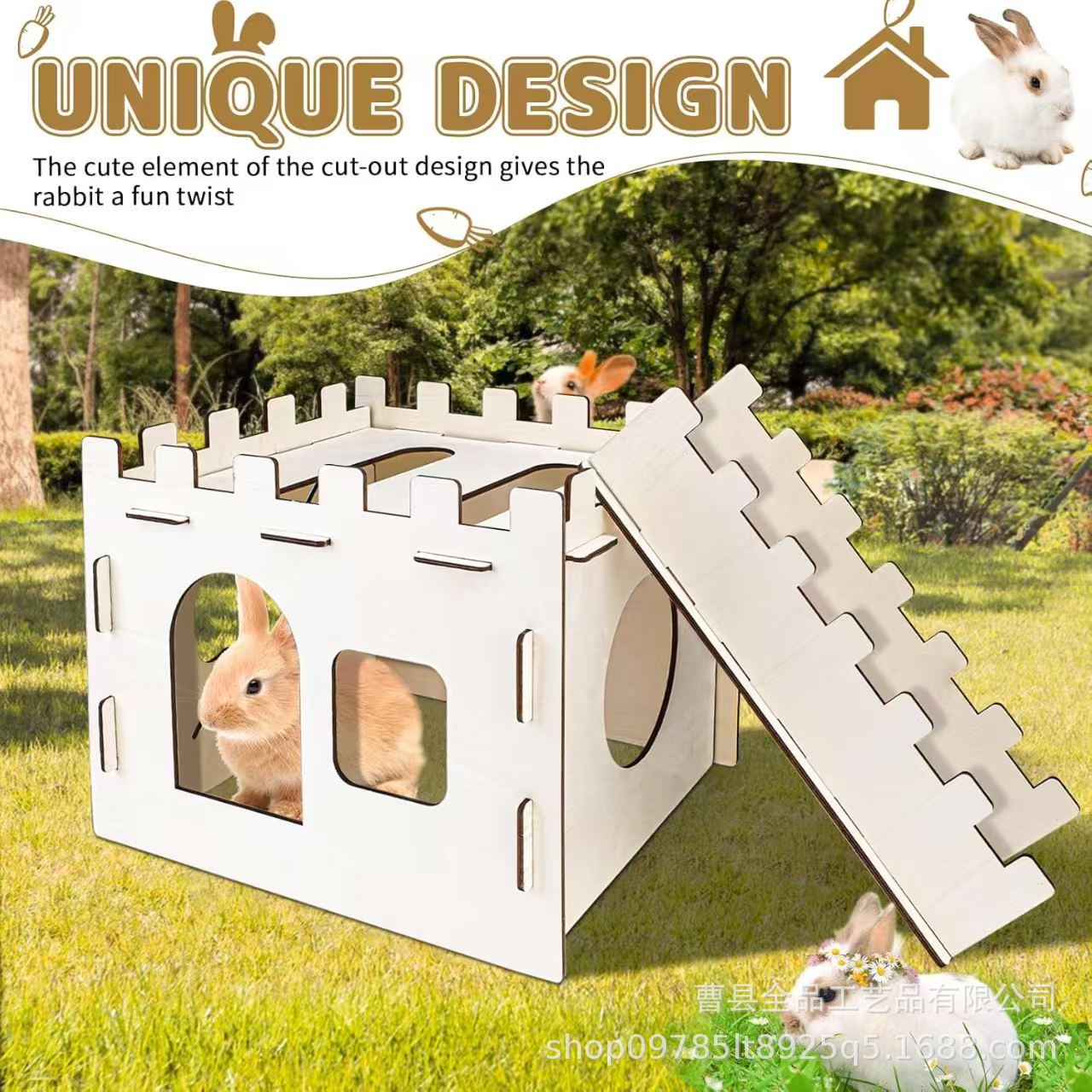 Castillo de conejito de madera transfronterizo casa de refugio para mascotas cerdo cobaya nido de conejillo de indias escondite de conejo enano casa de madera