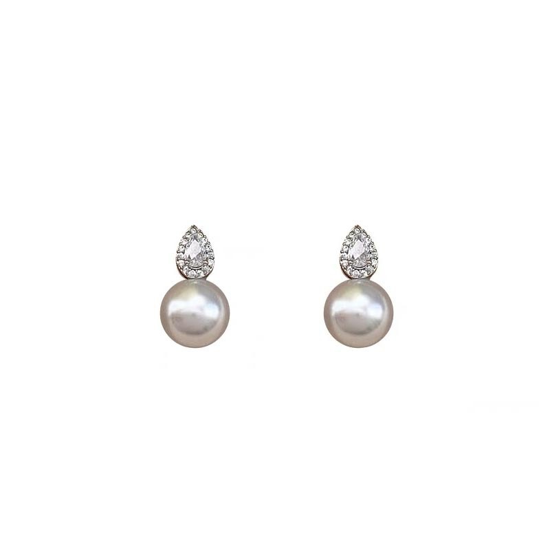 5g Weight 925 Sterling Silver Ear Needle Material Artificial Pearls, Zircon Inlay Material Ear Studs Classification 1 Pair 925 Sterling Silver 925 Sterling Silver Earrings Water Droplets Ear Studs