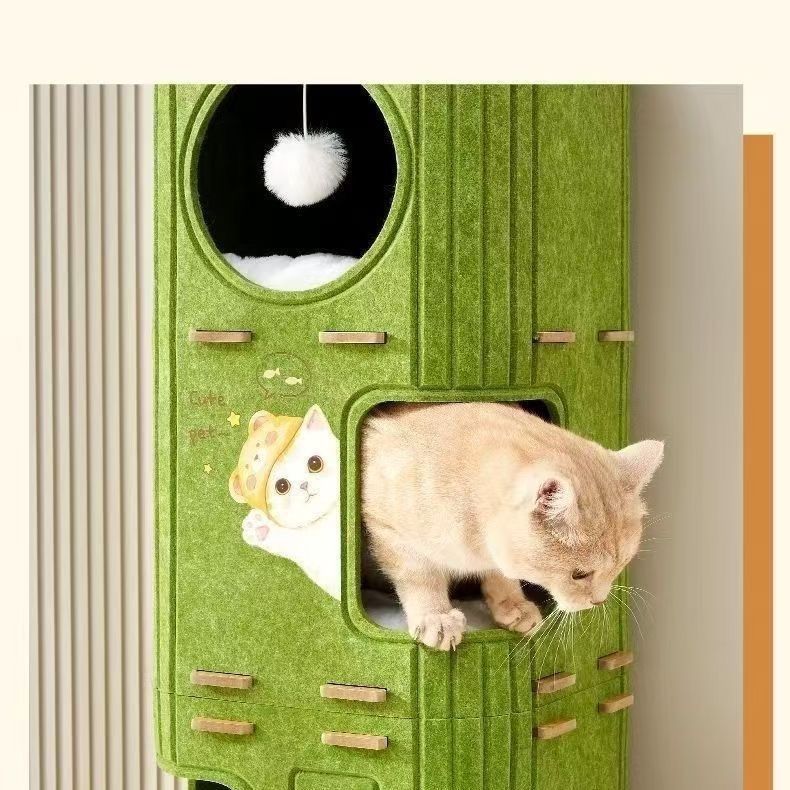 多层猫咪树洞透气毛毡一体猫咪抓板通用猫窝多层抓板大空间猫屋|undefined