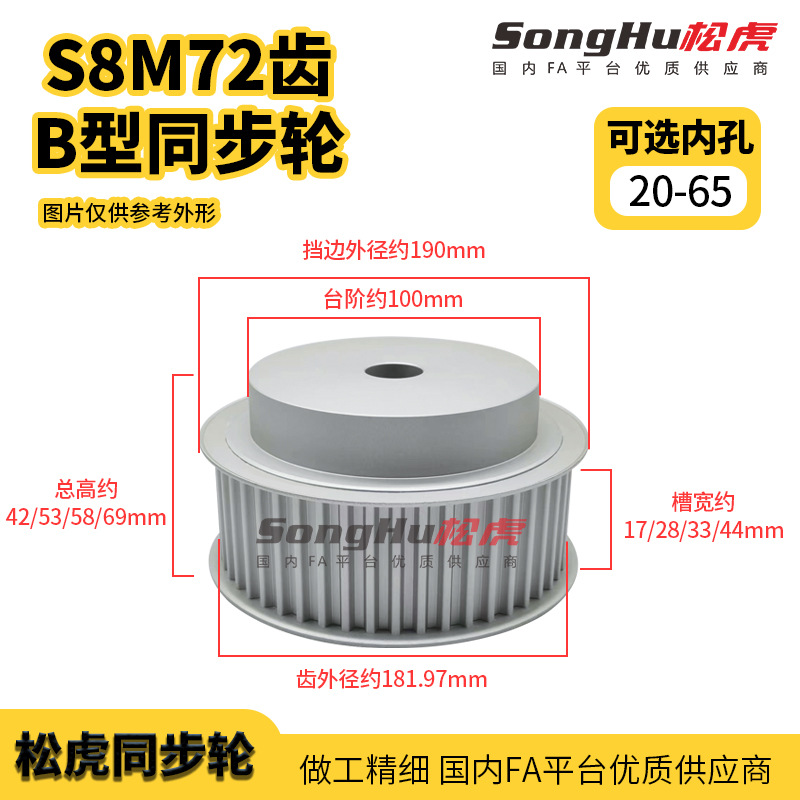EBL61-S8M400-72-B-N-d20至50孔72齿S8M同步轮槽宽44台阶同步带轮