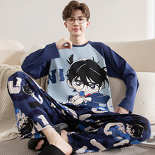 睡衣男士纯棉长袖套头春秋季薄款青少年男款加大码学生家居服套装