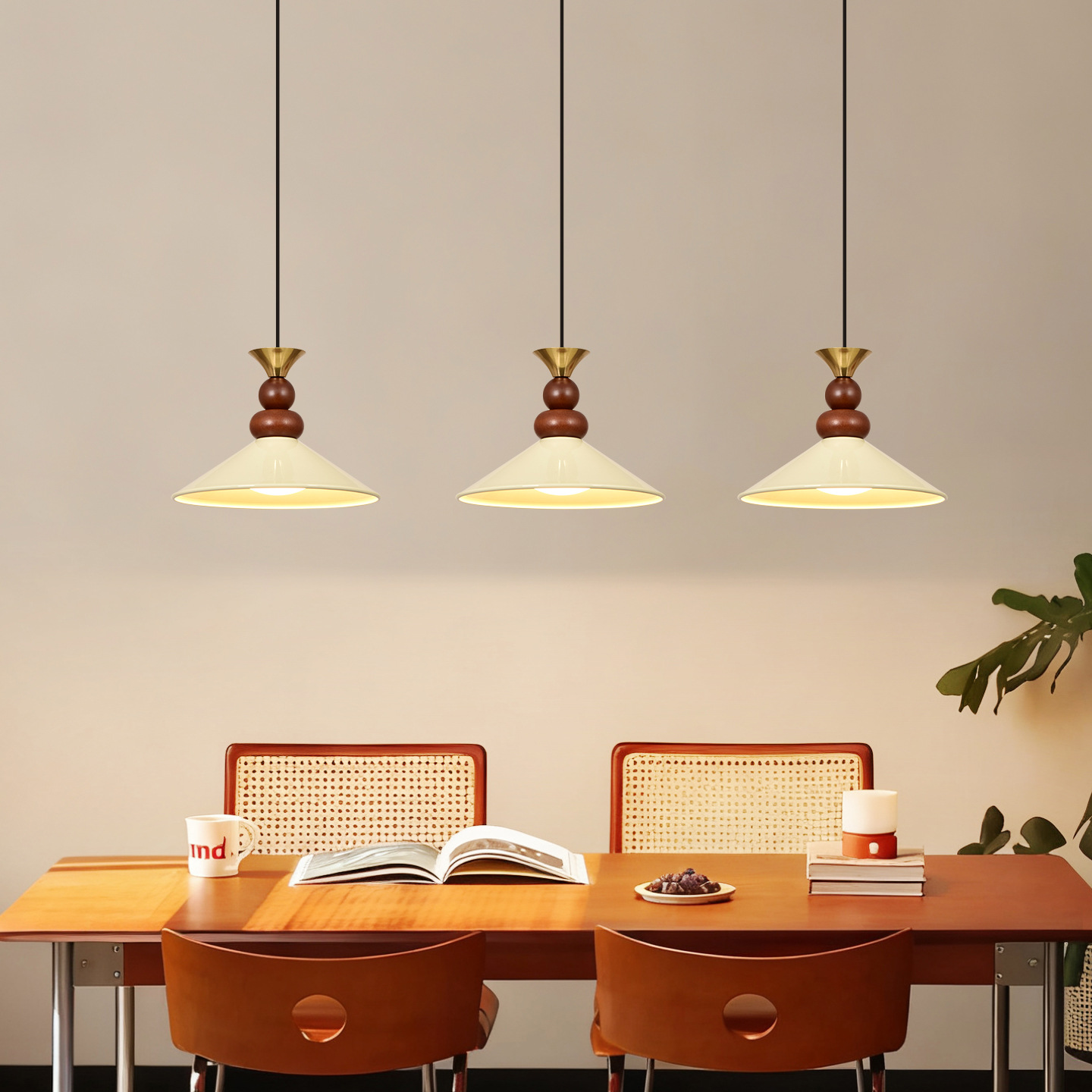 Lámpara del comedor nórdica casa mesa de comedor bar lámparas de estilo medieval retro madera lámpara de comedor L271