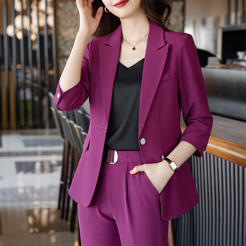 2023年春装瘦版韩版职业装女装套装修身小西装女士中袖西服工作服