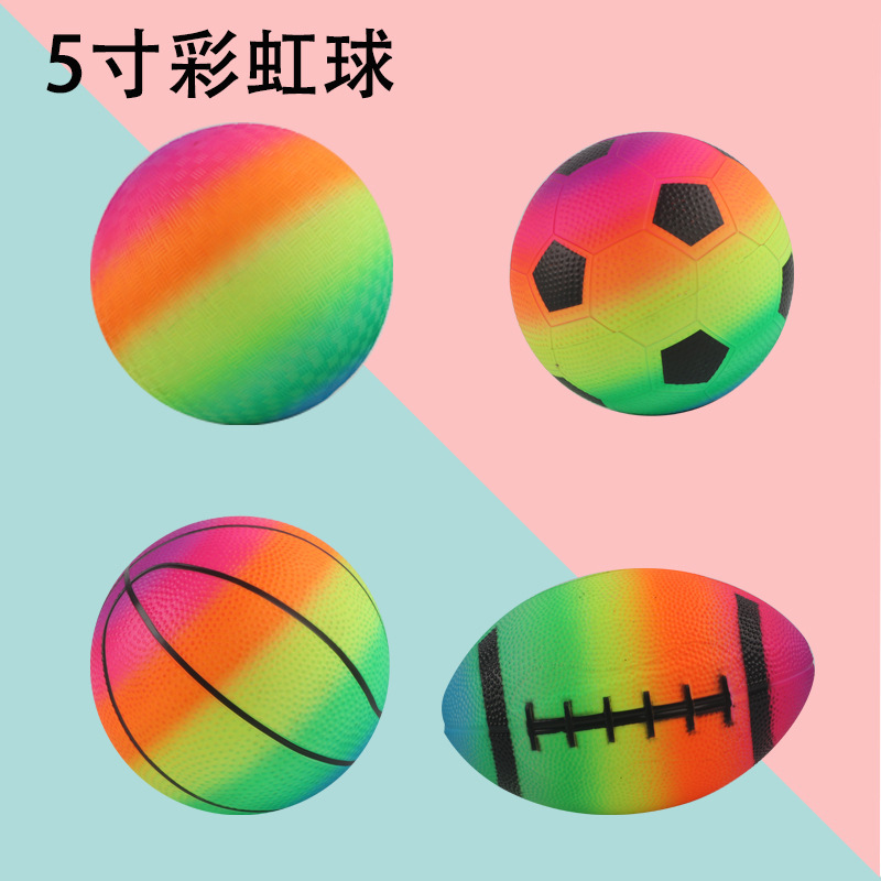 5inch Rainbow Football Basketball Playground Ball Set Rugby Children's Racket Ball Pvc Color Spray Ball Export Foreign Trade
