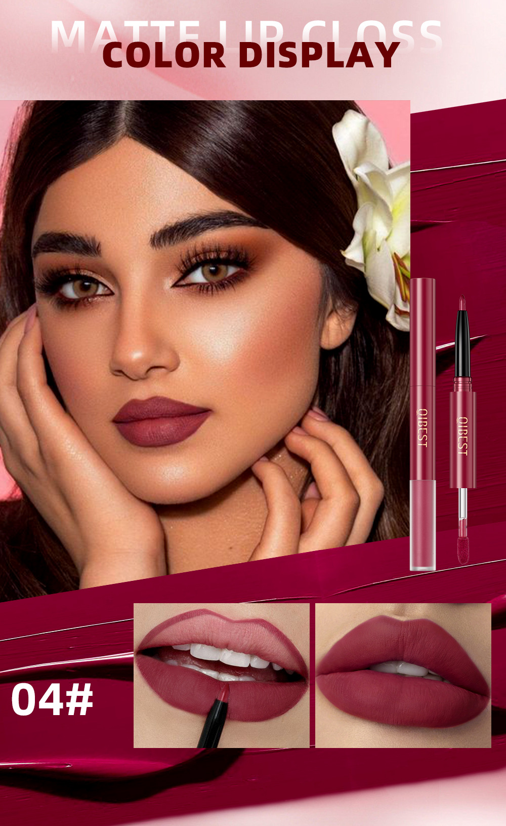 QIBEST Cross-border Two-in-one Lip Gloss and Lip Liner Pen Waterproof matte Velvet Non-smudging Double-head Lip gloss Set wholesale undefined