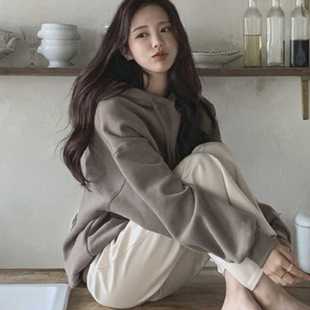 Korean version of thick hooded pullover fleece-lined warm sweater 2025 spring new loose literary casual coat top