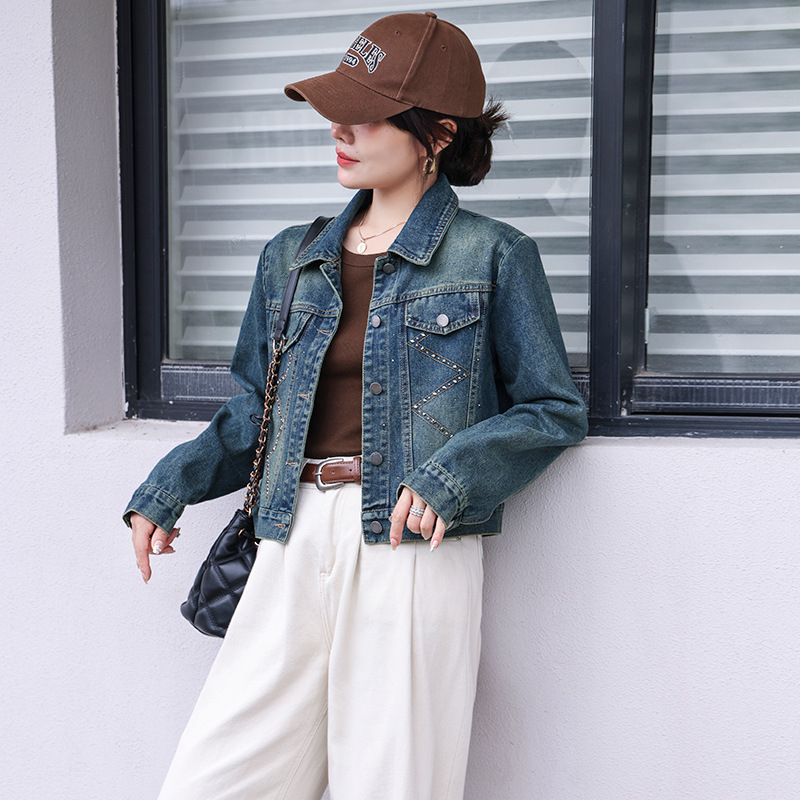 Autumn elegant fashionable retro denim jacket