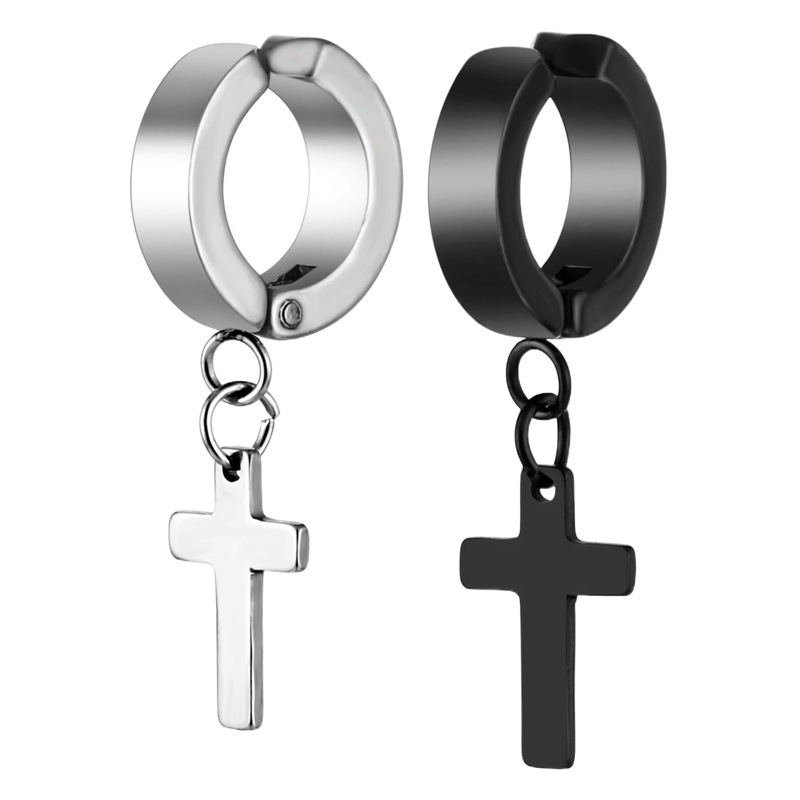 European and American Cross Earrings Ear Clips Alloy Ear Buckle Fashion Men's and Women's Dark silver Earrings Earrings Earrings Wholesale