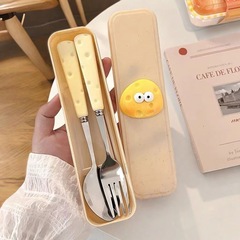 可爱いinsチーズスプーンフォーク箸三点セット学生食器子供携帯食器収纳ケースセット