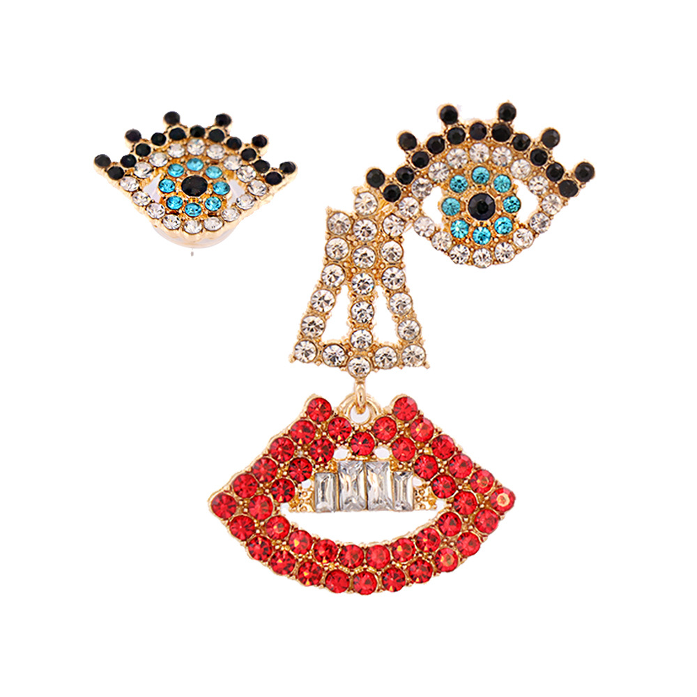 Fashion asymmetrical eyes lips alloy earrings wholesale