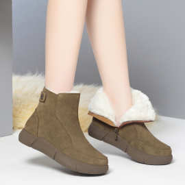 冬季新款马丁靴女真皮雪地靴女棉靴平跟短靴羊毛棉鞋软底女鞋皮靴