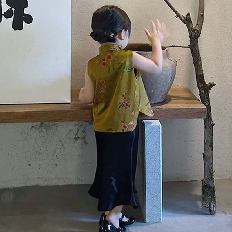 女童中式夏季新款套装2025儿童国风马甲上衣小女孩夏季半身裙两件|undefined