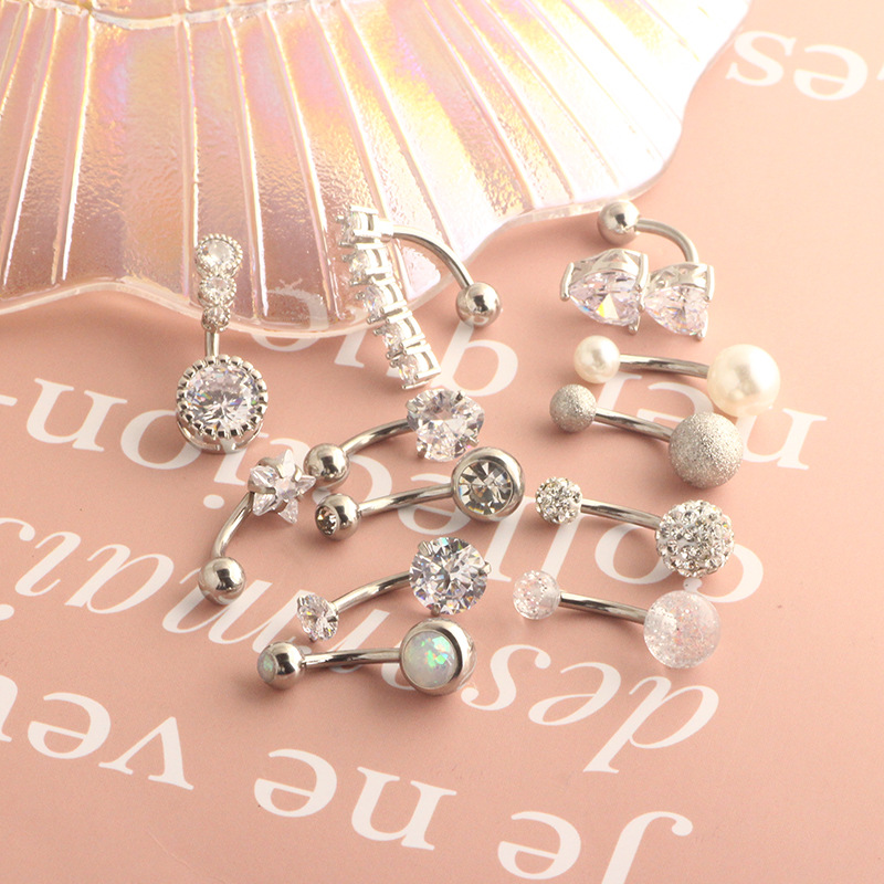 Double Heart Navel Ring with Zircon Belly Button Piercing Jewelry 12-Piece Set detail image 9