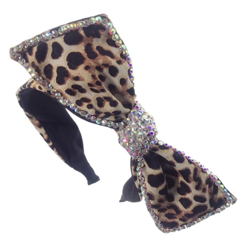 Corea del Sur nuevo diamante calidad accesorios para el cabello coreano leopardo rhinestone Super flash arco borde ancho diadema las señoras nuevo