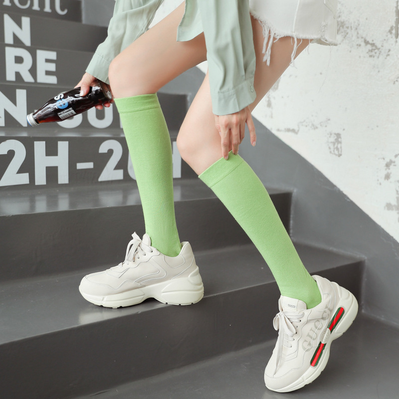 Student Cotton Candy Color Knee-high Socks Trendy Internet Popular Japanese and Korean Long Socks Middle Socks Solid Color High Socks