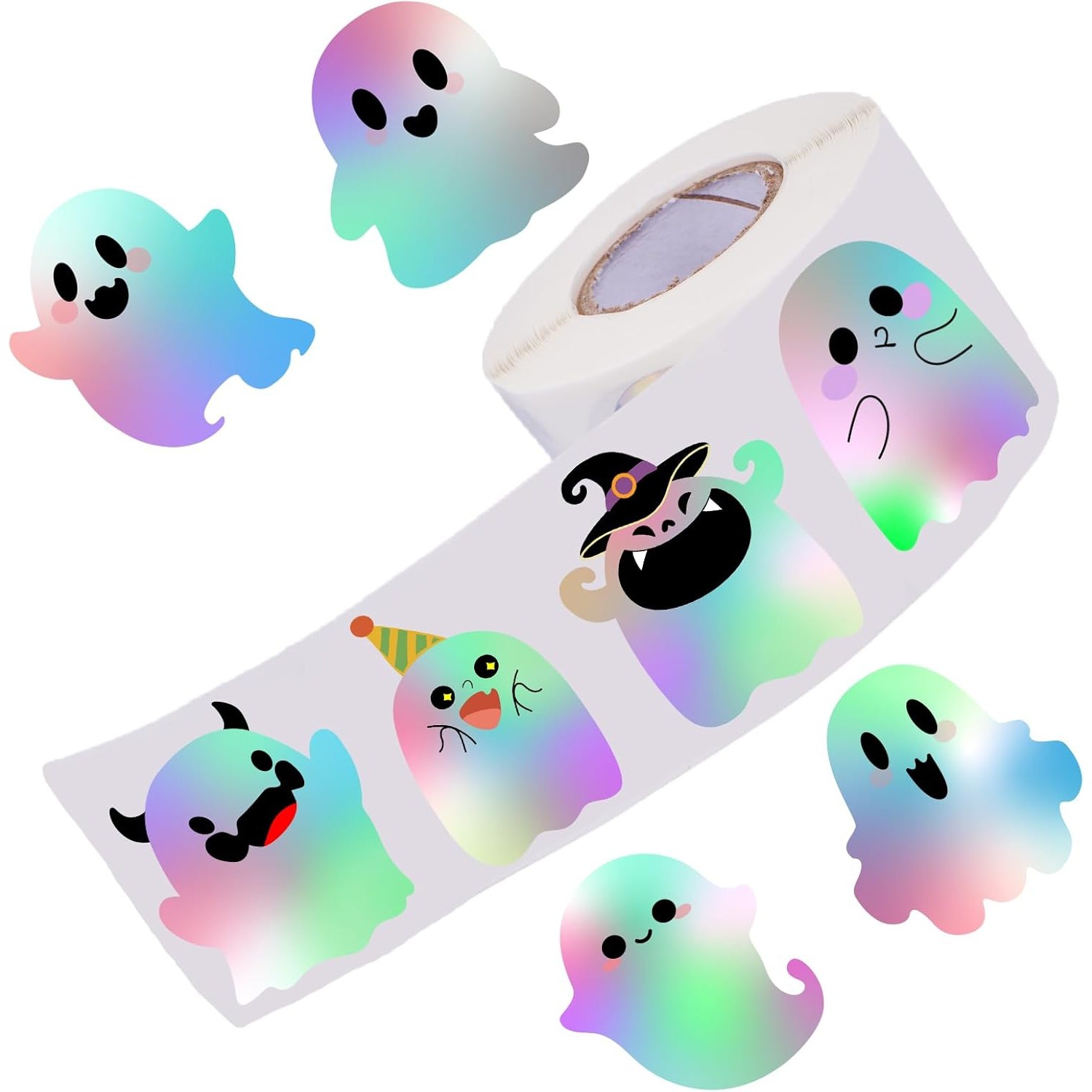 500片激光幽灵贴纸卷8款设计1.5英寸防水万圣节贴纸