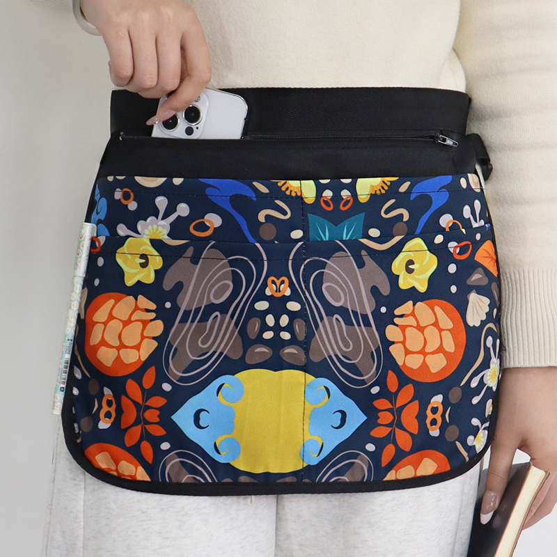 Delantal de poliéster de Amazon transfronterizo, media longitud corta, cinturón ajustable, hebilla, riñonera, cintura a cuadros de color fresco