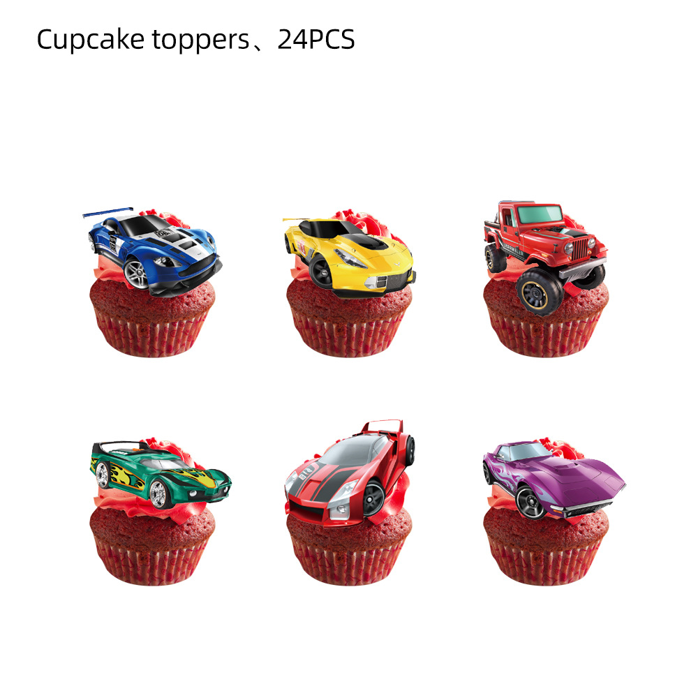 Amazon Hot Sale Hot Wheel Racing Theme Party Party cubiertos bandejas de papel tazas de papel bandejas de tracción