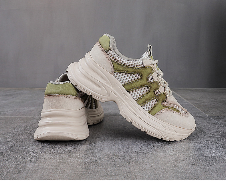 Giày sneaker nữ đế dày phong cách retro da bò — xanh lá cây chi tiết 15