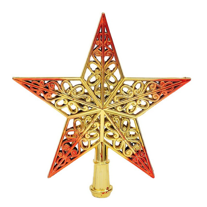 Adorno de Estrella para Árbol de Navidad, Estrella de Cinco Puntas, Tridimensional, Hueca, Chapada en Oro Plástico