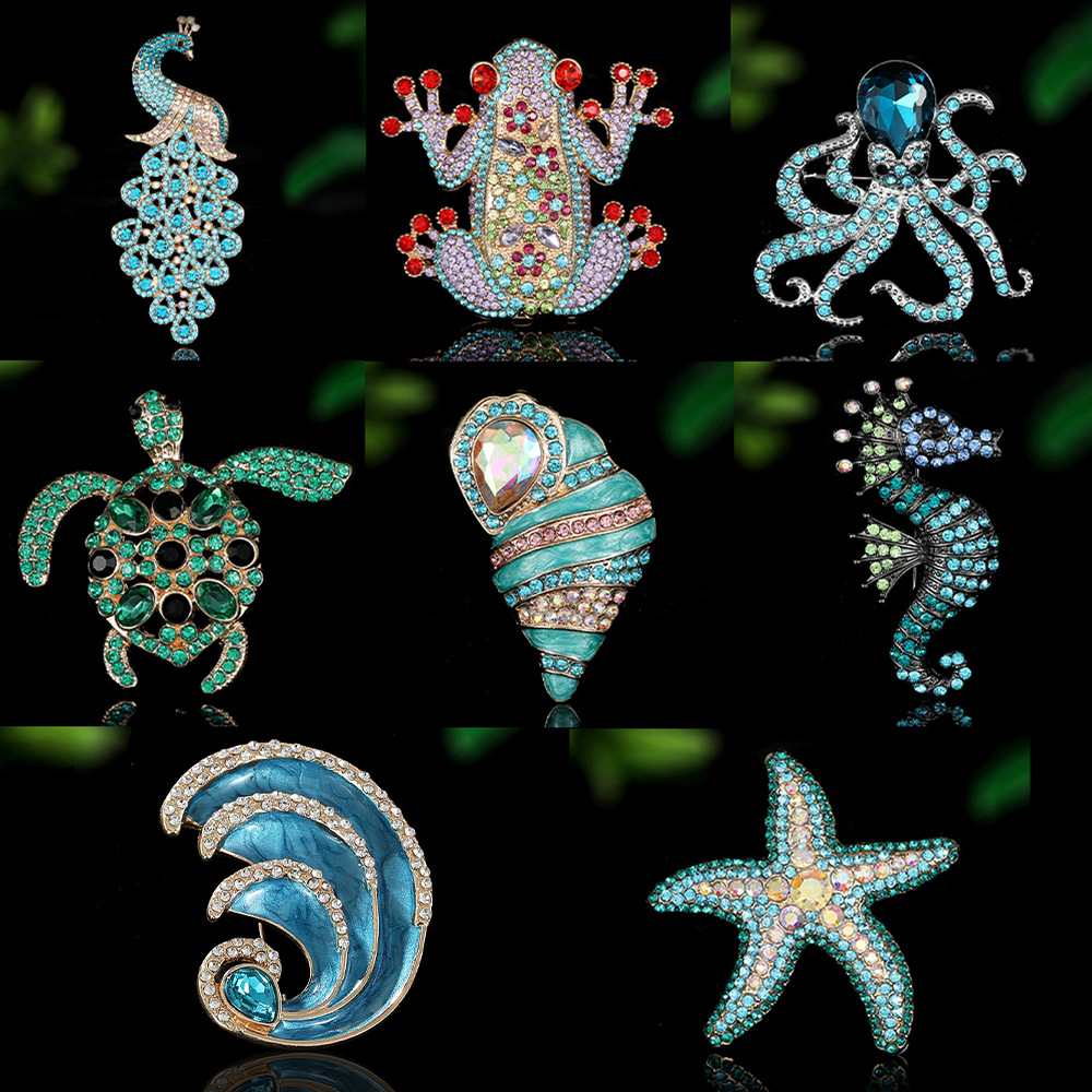 Estilo Marino Estilo IG Pin Tortuga Pavo Real Estrella De Mar Aleación Enchapado Embutido Diamantes De Imitación Unisexo Broches display picture 8