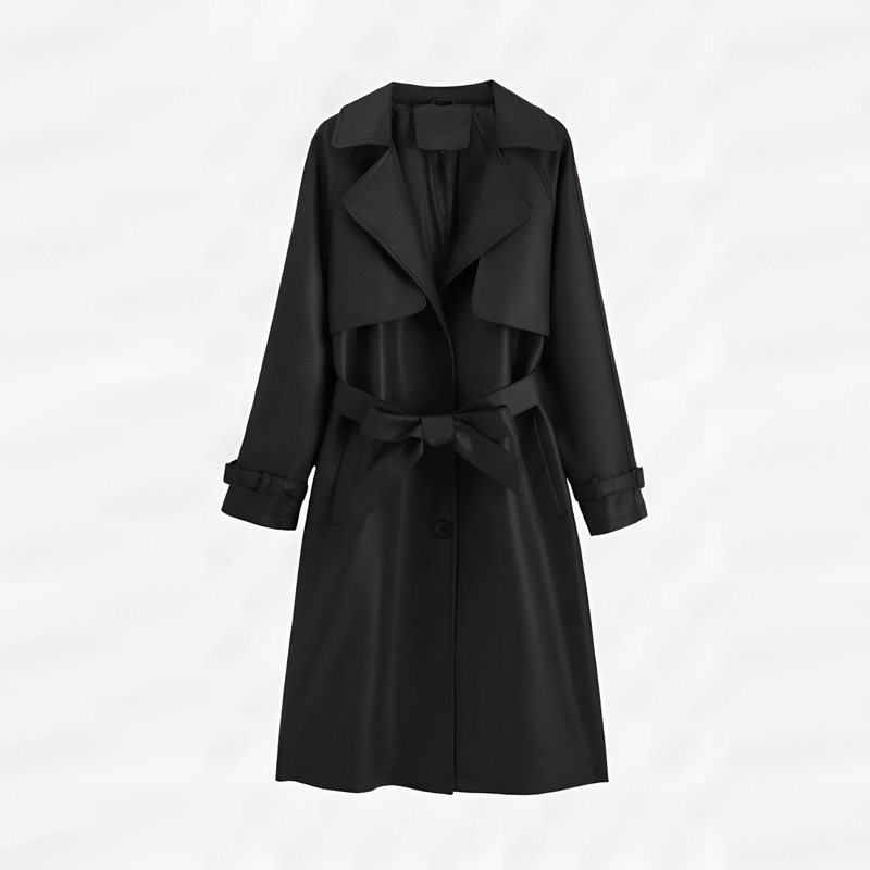 Spring and Autumn Women's Trench Coat Long Loose Jacket Pu Leather Coat Women's Oversize Classic Lapel Coat Women's Leather Coat