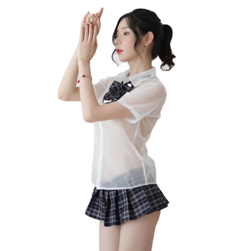 Lencería sexy estudiante camisa arco uniforme tentación británico Plaid marinero plisado falda mini falda