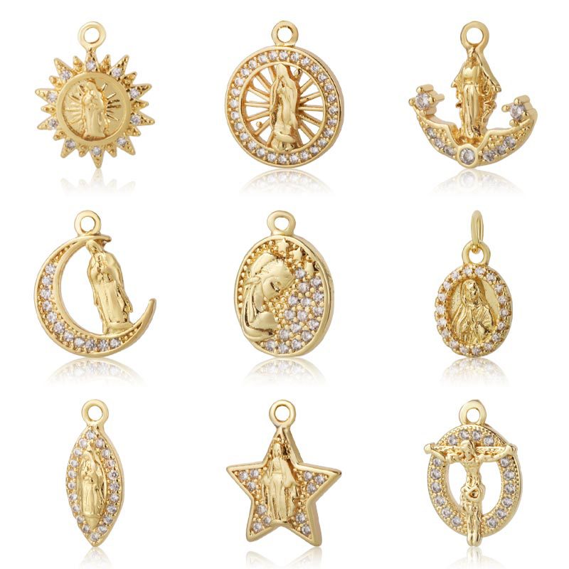 Amazon European and American Jewelry Inlaid Zircon Virgin Mary Necklace Pendant Personalized Fashion Pendant Women's Clavicle Chain