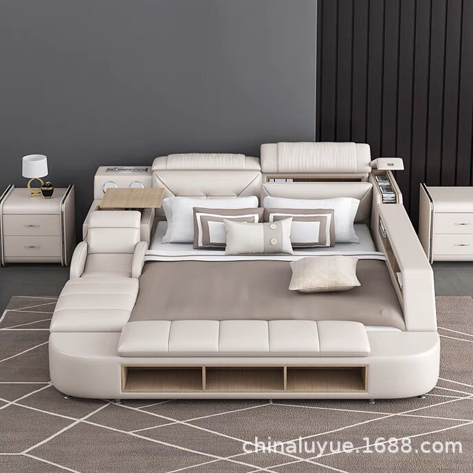 Double master bedroom oversized bed intelligent multi-functional high-end tatami modern simple 1.8 m first layer cowhide bed