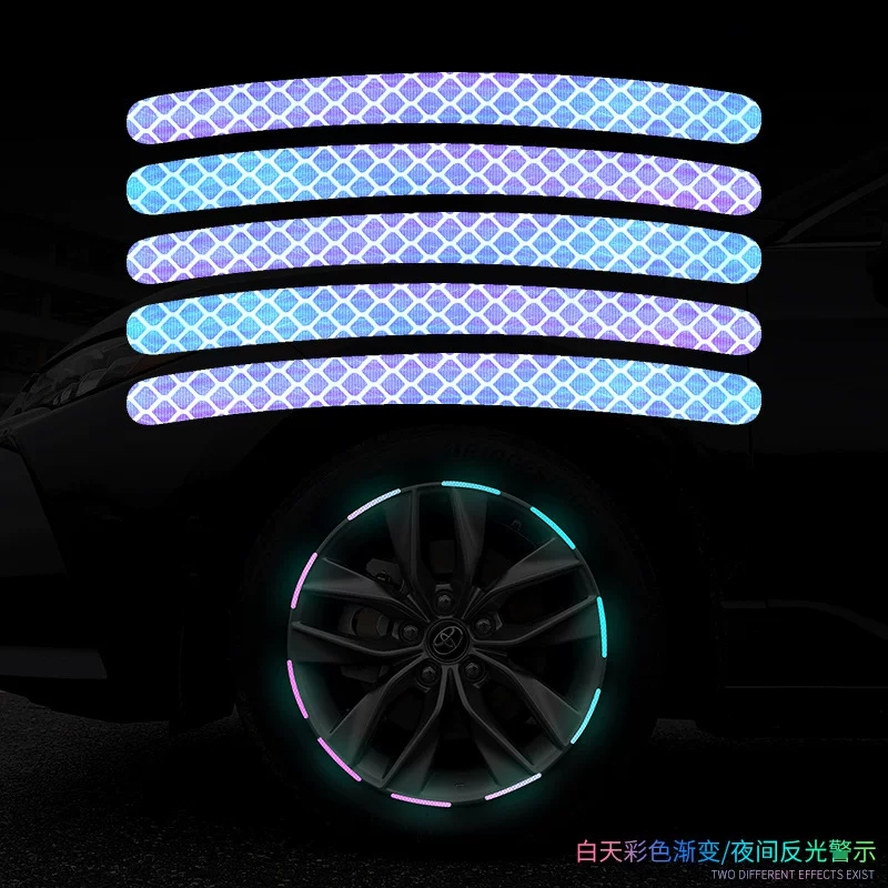 Wheel, retroreflective colorful hub, glowing tires, electric car