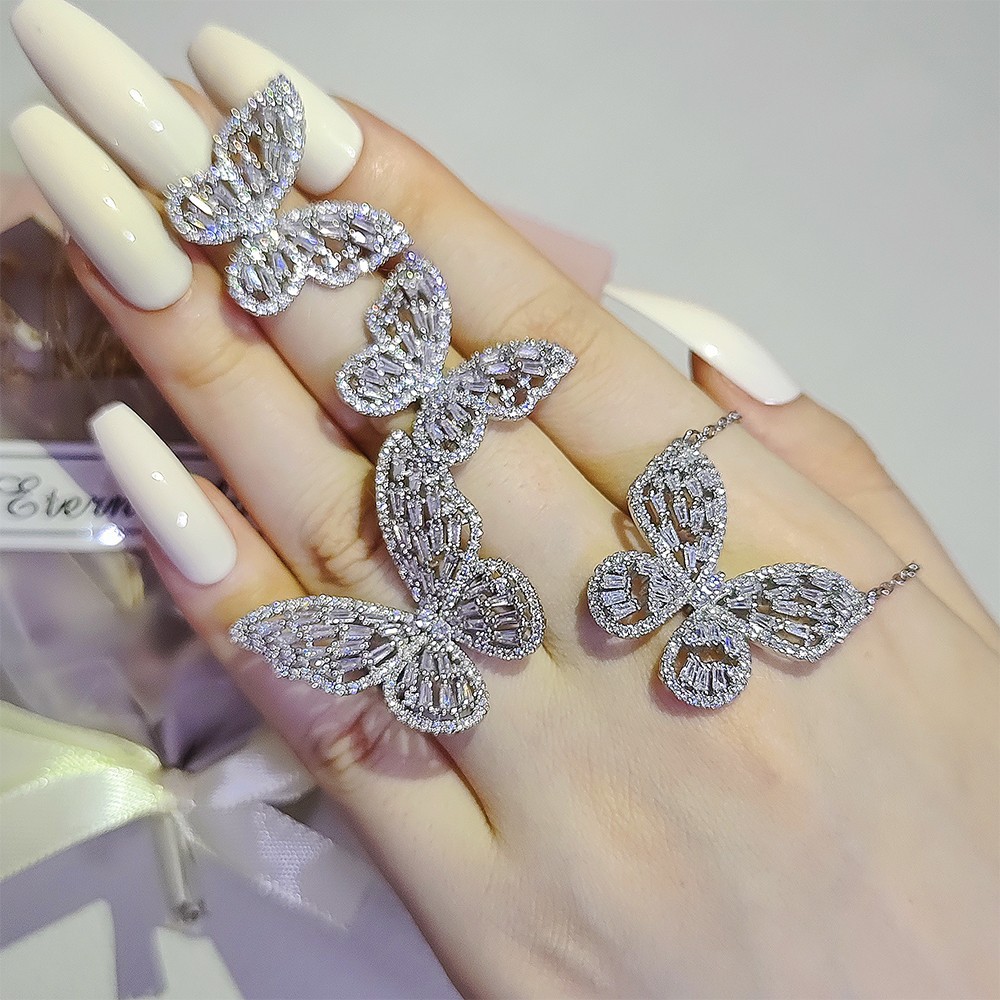 Set de trei piese cu inele, cercei și coliere cu elemente fluture populare r7146-e6092-x6092_voghion.com