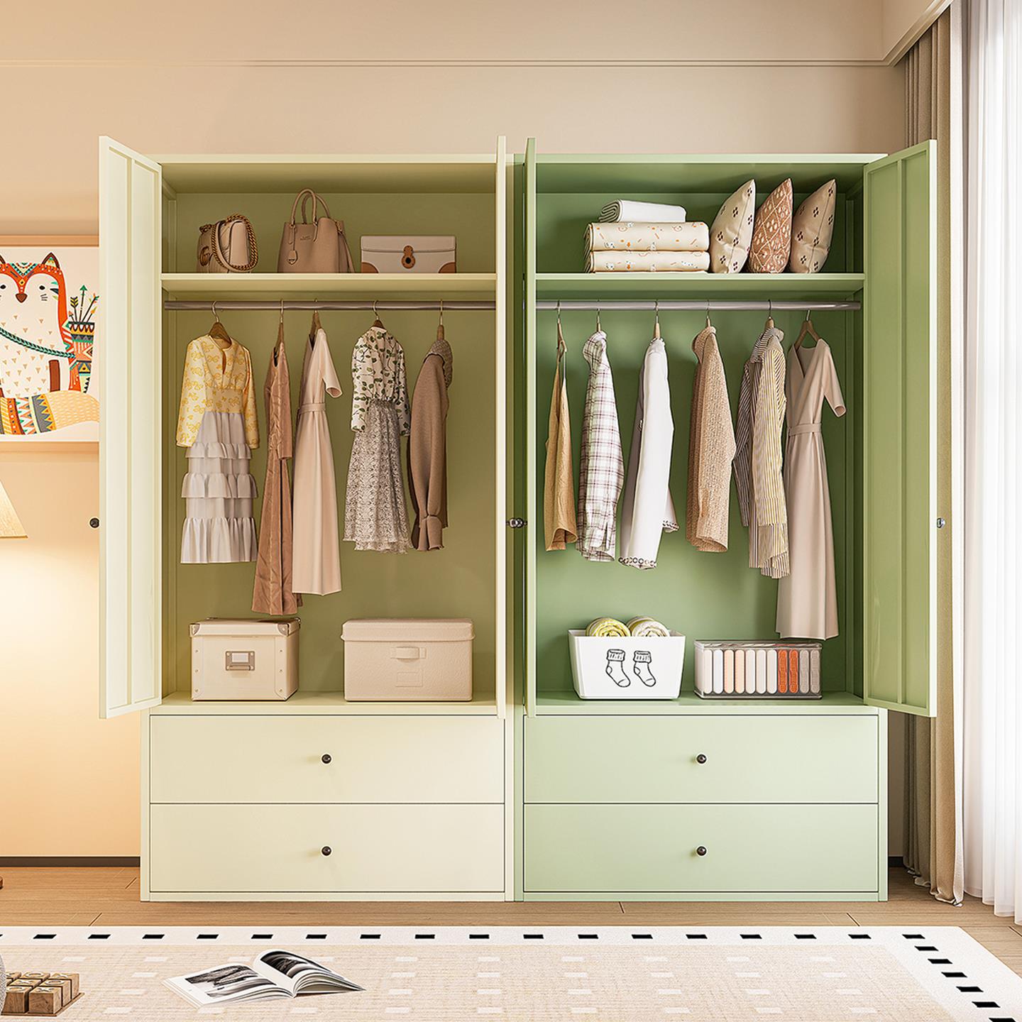 Children's Iron Wardrobe Home Bedroom Rental House Small Apartment Simple Storage Cabinet Baby Wardrobe Balcony Storage Cabinet