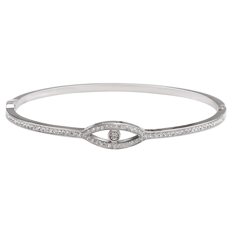 Pulsera de acero Titanium del ojo del diablo europeo y americano del verano pulsera abierta incrustada con diamantes de las mujeres pulsera de acero inoxidable simple pulsera al por mayor