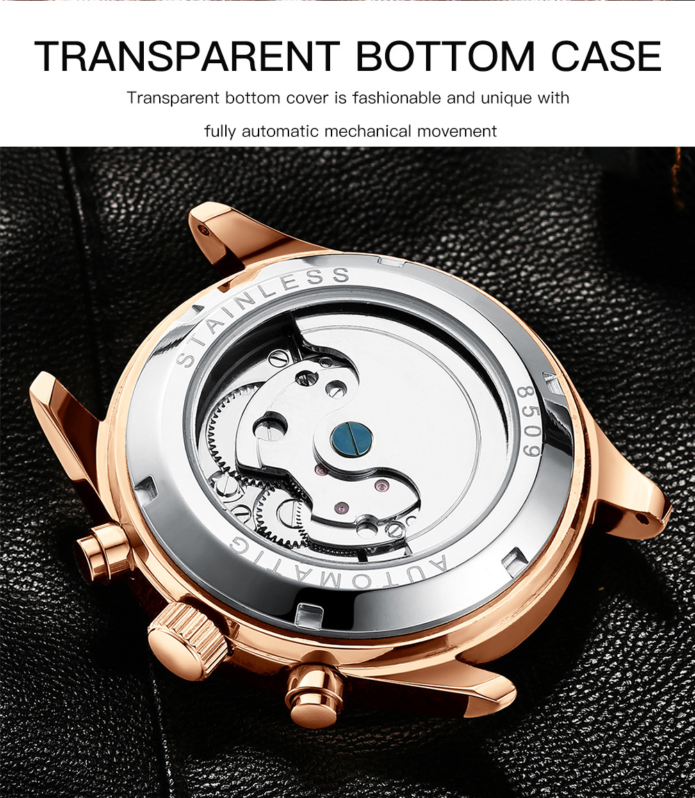 Biden Men's Mechanical Watch Multifunctional Sun Moon Star Luminous_voghion.com