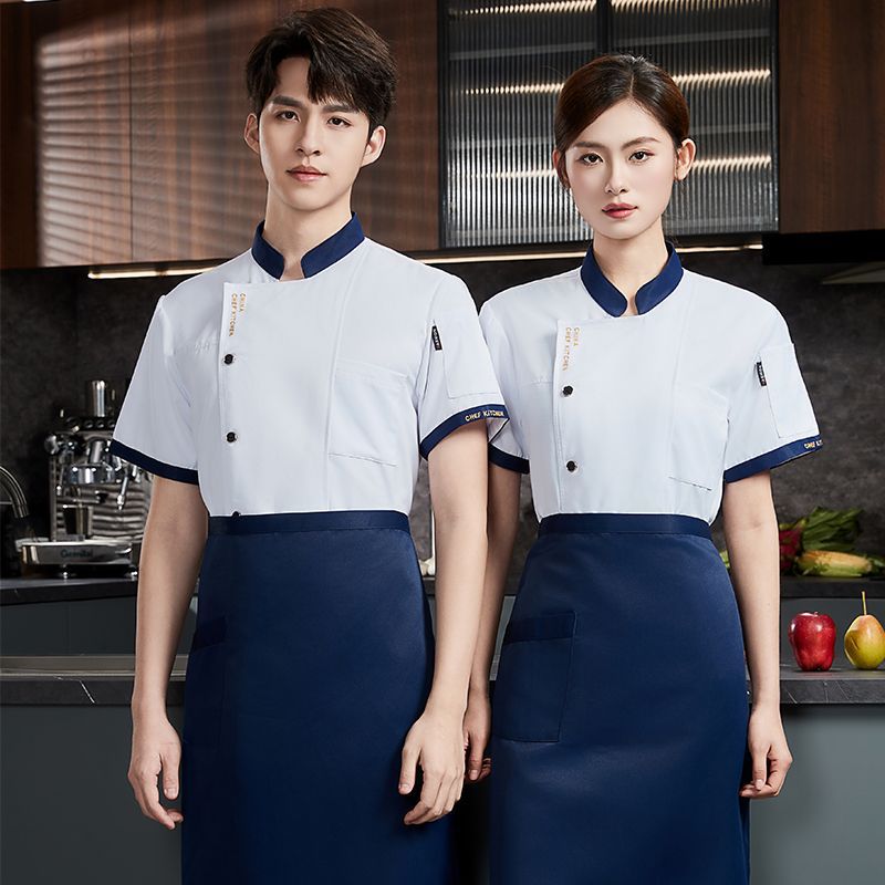 High-end Chef Work Clothes Hotel Canteen Summer Kitchen Short-sleeved Men's and Women's Embroidered Logo Boutique Chef Clothes