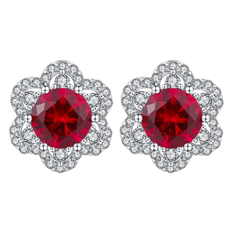 Zhuang Sheng joyería S925 joyería de plata simulación rojo zafiro redondo nicho traje conjuntos de piedra principal 8mm-6mm