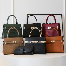 外贸新款欧美复古女士单肩手提斜挎包质感鳄鱼纹三件套子母包批发