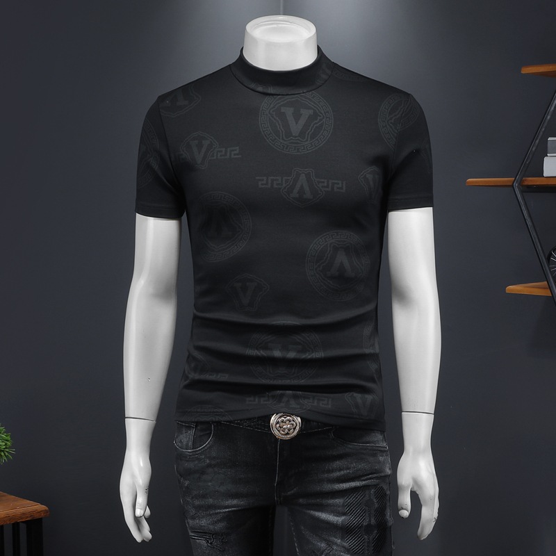 2024 가을과 겨울 새로운 기모 반팔 하이 칼라 남성 패션 트렌드 기본 셔츠 플러스 사이즈