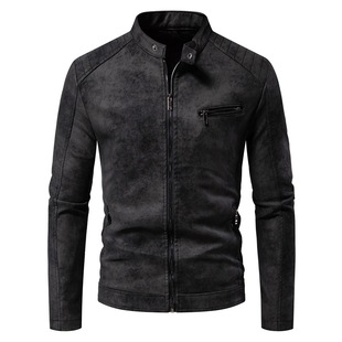 Cross-Border New European and American Retro Leather Jacket with Retro Tie-Dye Washed Matte Craftsmanship, Trendy and Fashionable