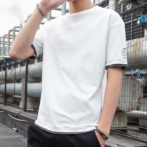 Short-sleeved T-shirt men's summer trendy brand Korean version new five-point half-sleeved handsome gas shirt Hong Kong style loose mid-sleeve tops