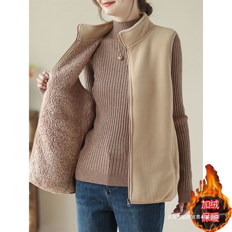 Polar Fleece Fleece-Lined Thickeneded Fleece Vest, Feminine 2024 Autumn and Winter New Style Vest Vest for Outer Wear