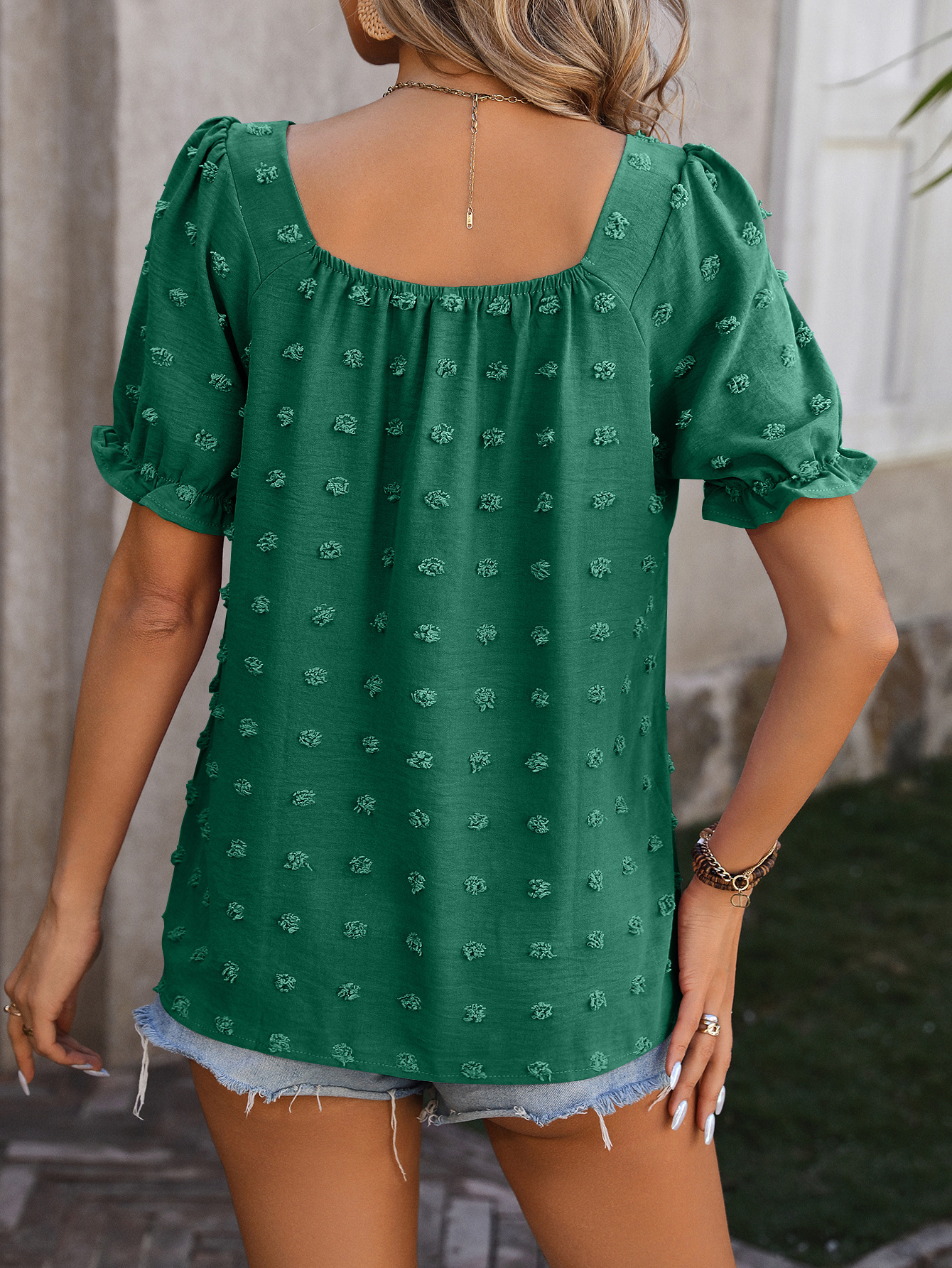 Women's Chiffon Shirt Short Sleeve T-Shirts Jacquard Pleated Vacation Solid Color display picture 1