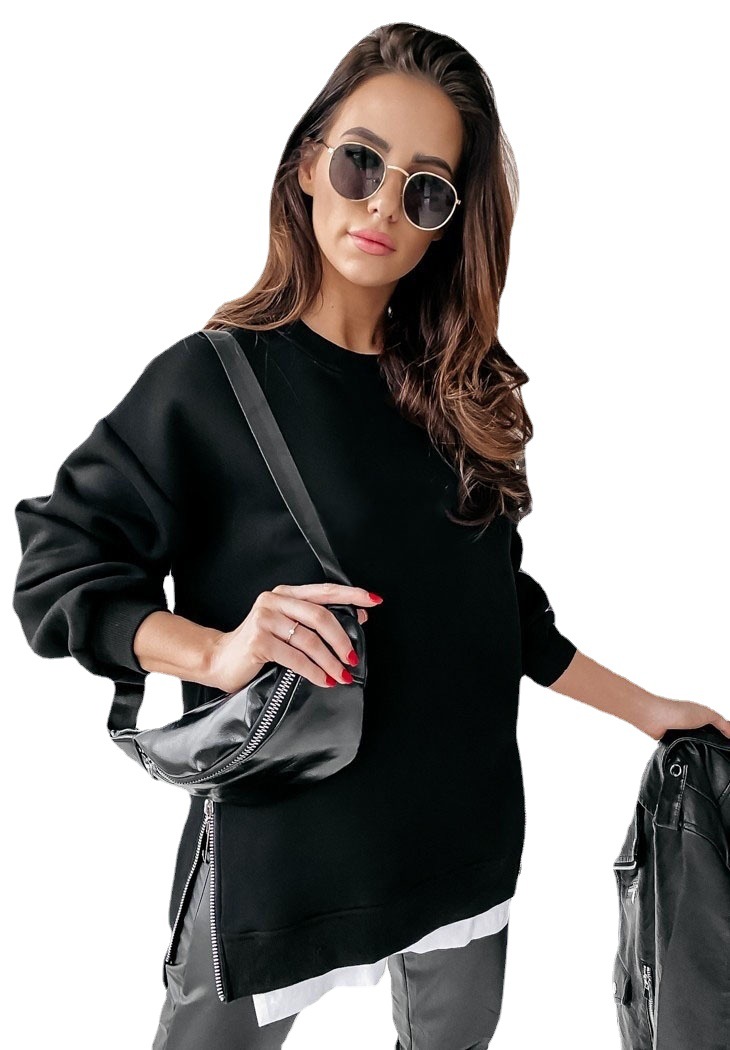 2023 herbst/winter Neue frauen Pullover Rundhals Zipper Sport Lose Top_voghion.com